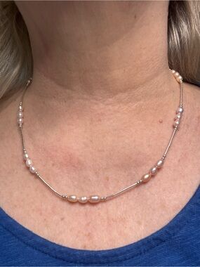 18” Elegant Pink Freshwater Pearl Liquid Sterling Silver Necklace